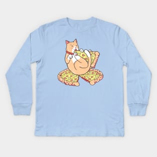 Pizza And Chill Cat Kids Long Sleeve T-Shirt